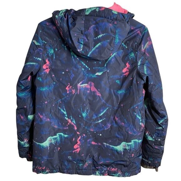 Lands’ End Kids Quilted Squall Jacket XL Husky Neon Lights Hooded Snow Cold Rain - Picture 2 of 7